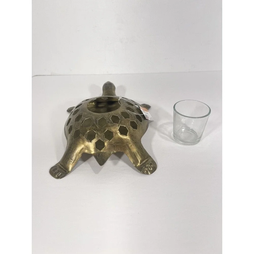 The Bombay Store Golden Brass Turtle Candle Holder Votive Rustic Boho With Tag